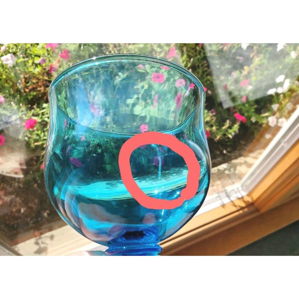 Vintage 1970s MCM Anchor Hocking Flair Laser Blue Footed Wine Glasses Set of 2 - Picture 9 of 9